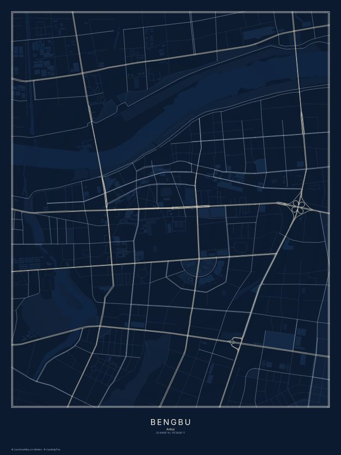 Bengbu map poster, midnight style