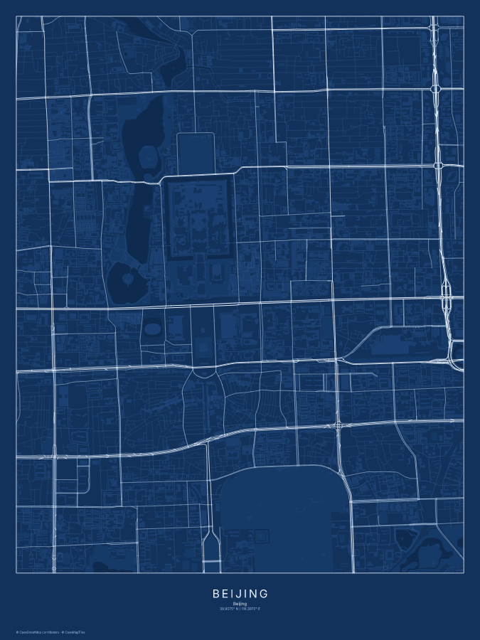 Beijing map poster, blueprint style
