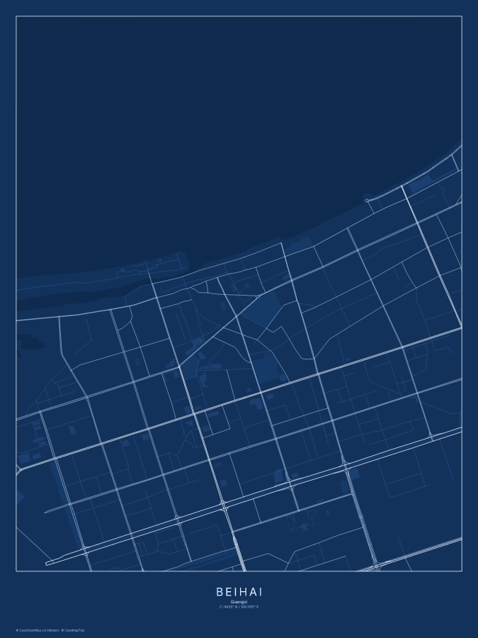 Beihai map poster, blueprint style