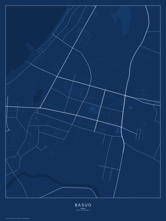 Basuo map poster, blueprint style