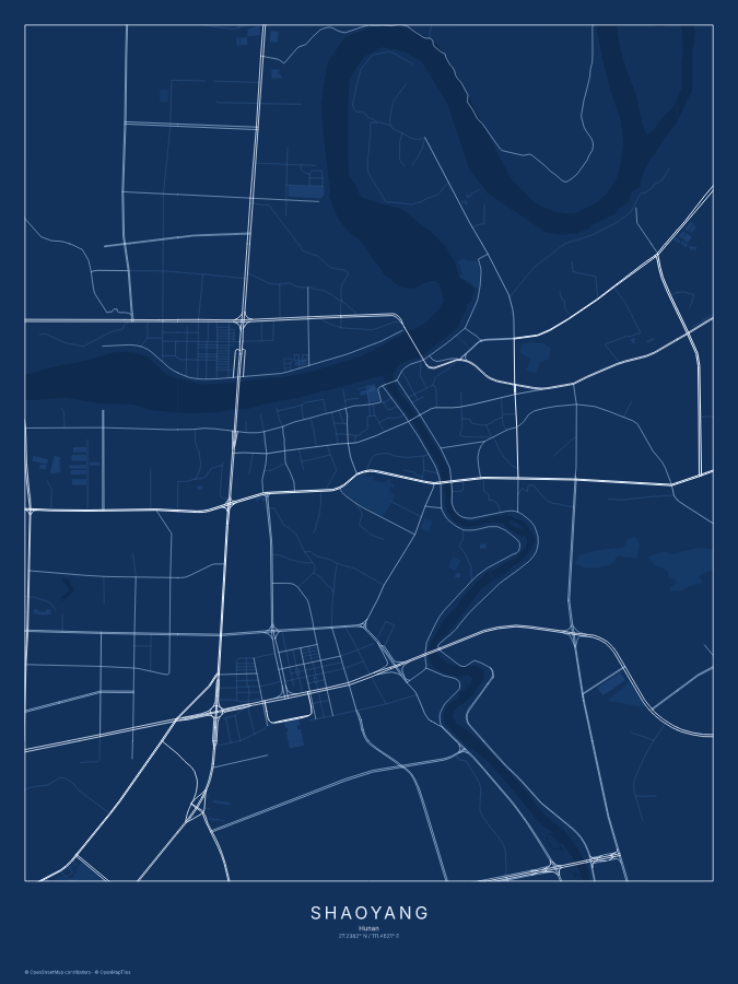 Shaoyang map poster, blueprint style