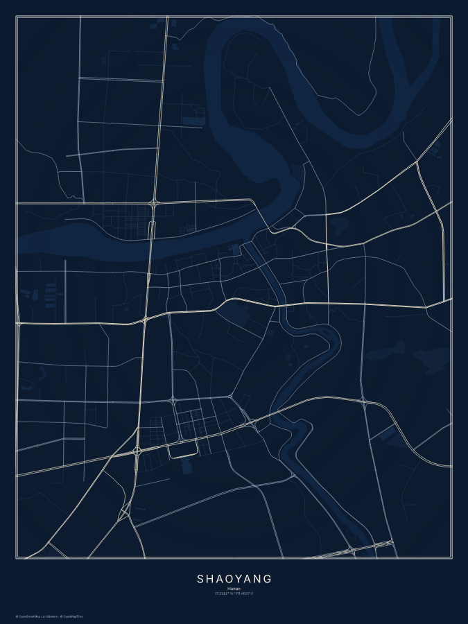 Shaoyang map poster, midnight style