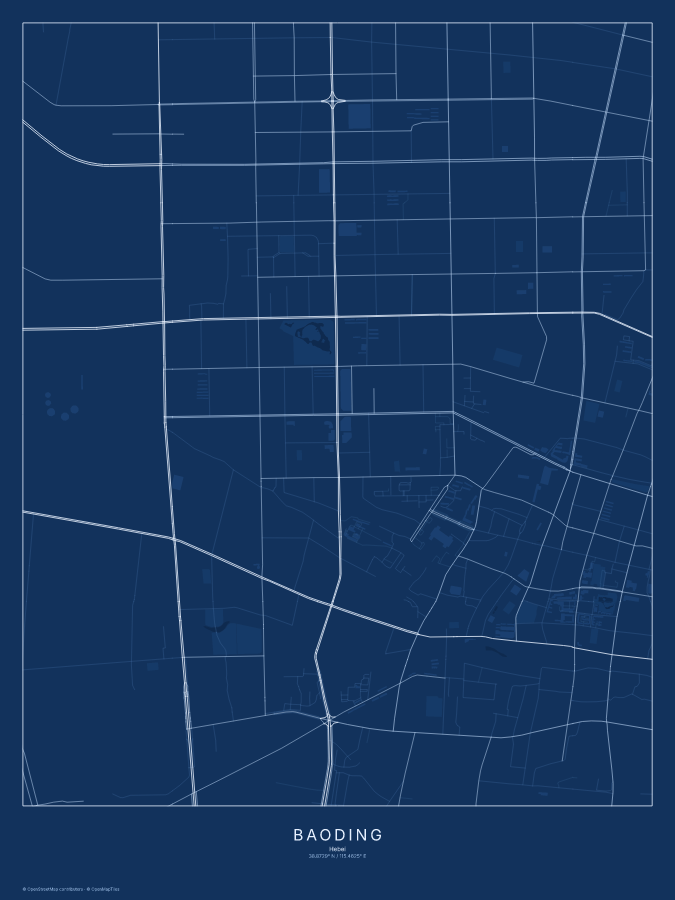 Baoding map poster, blueprint style