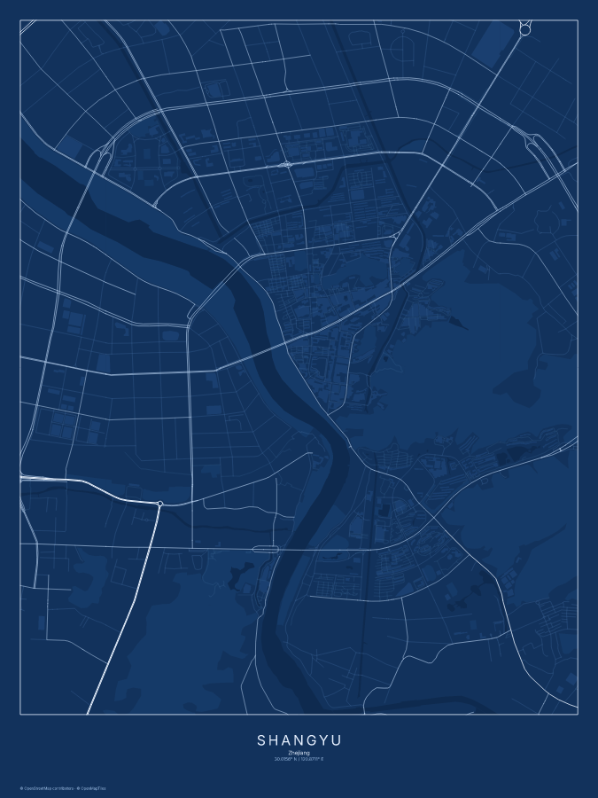 Shangyu map poster, blueprint style