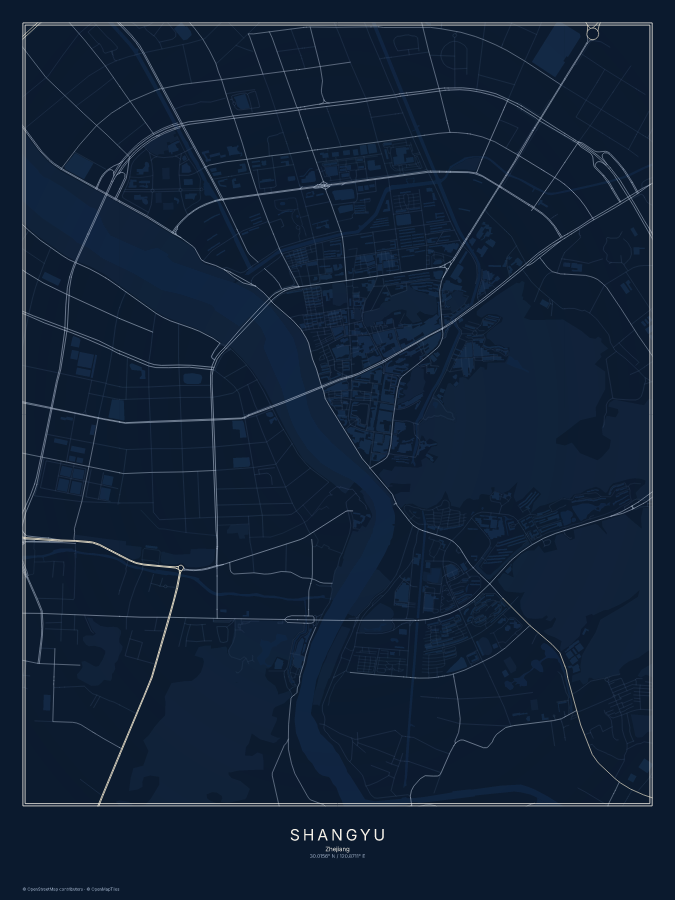 Shangyu map poster, midnight style