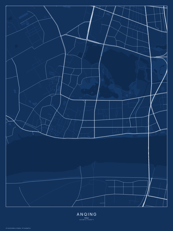 Anqing map poster, blueprint style