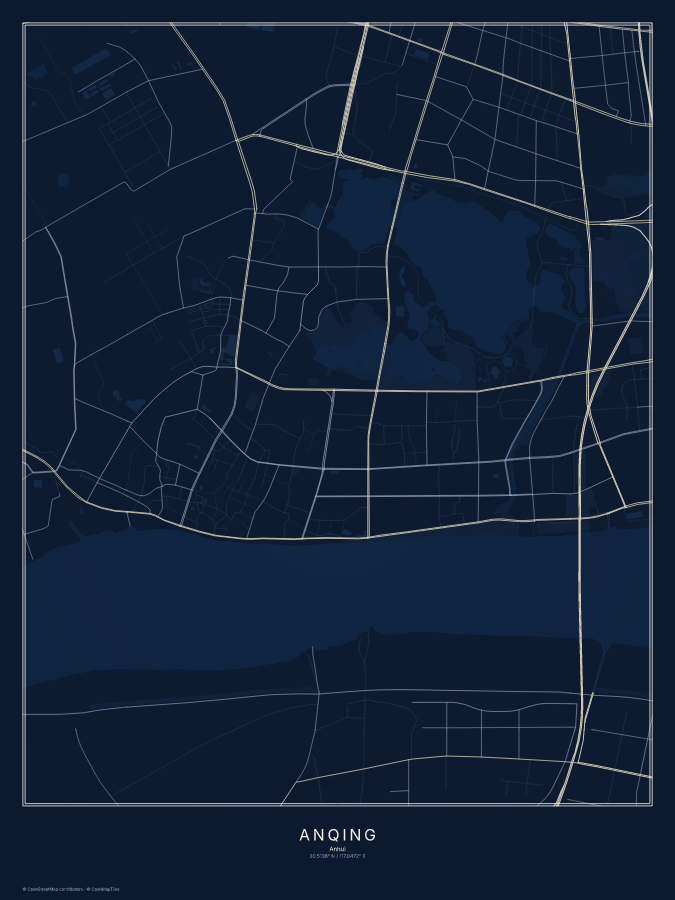 Anqing map poster, midnight style