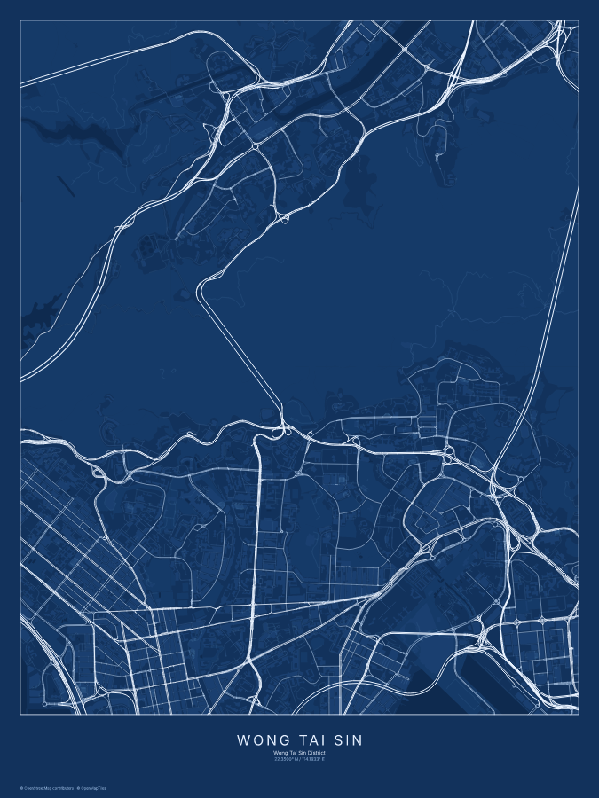 Wong Tai Sin map poster, blueprint style