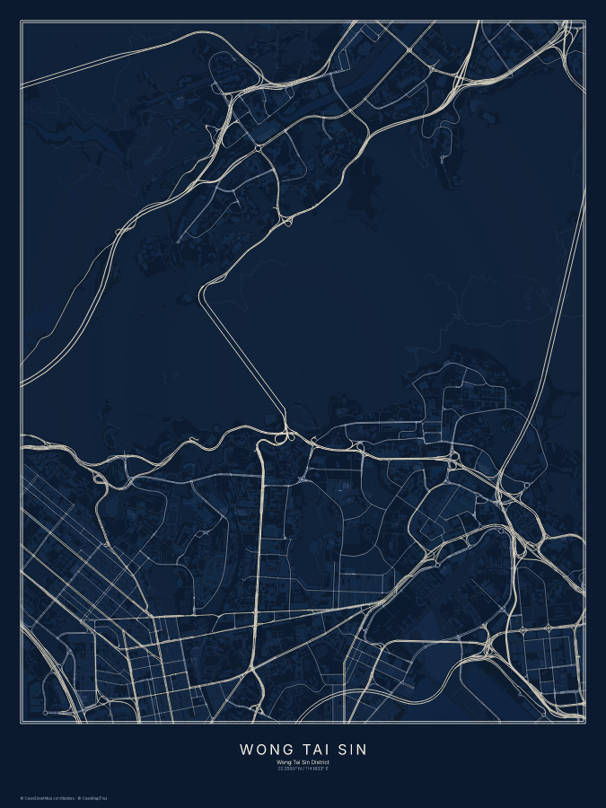 Wong Tai Sin map poster, midnight style