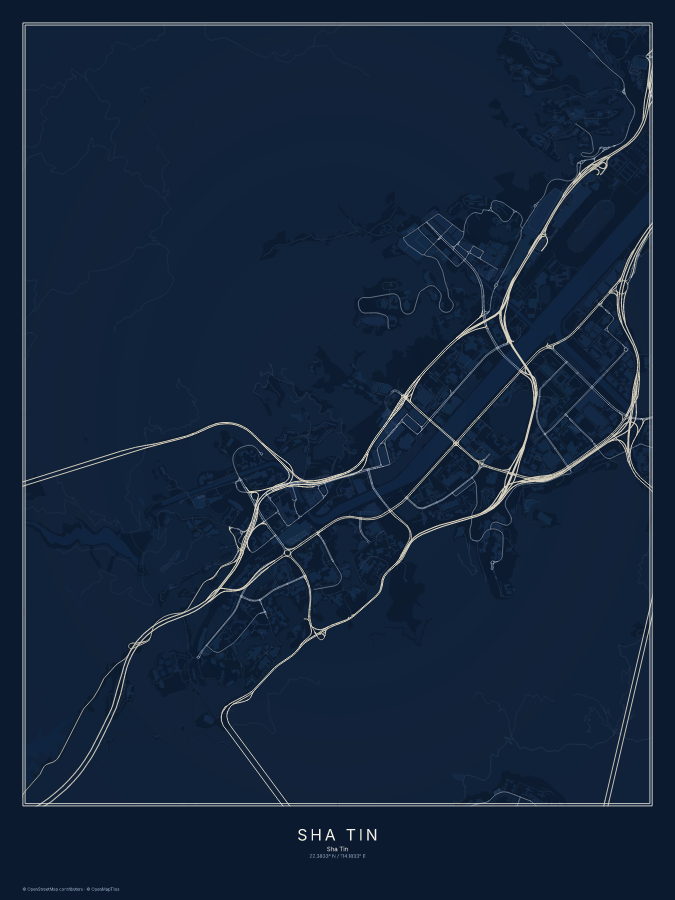 Sha Tin map poster, midnight style