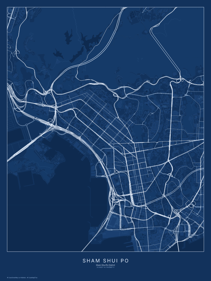 Sham Shui Po map poster, blueprint style