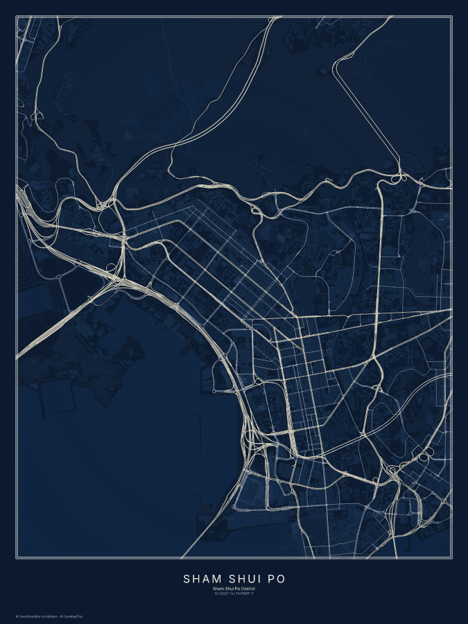 Sham Shui Po map poster, midnight style