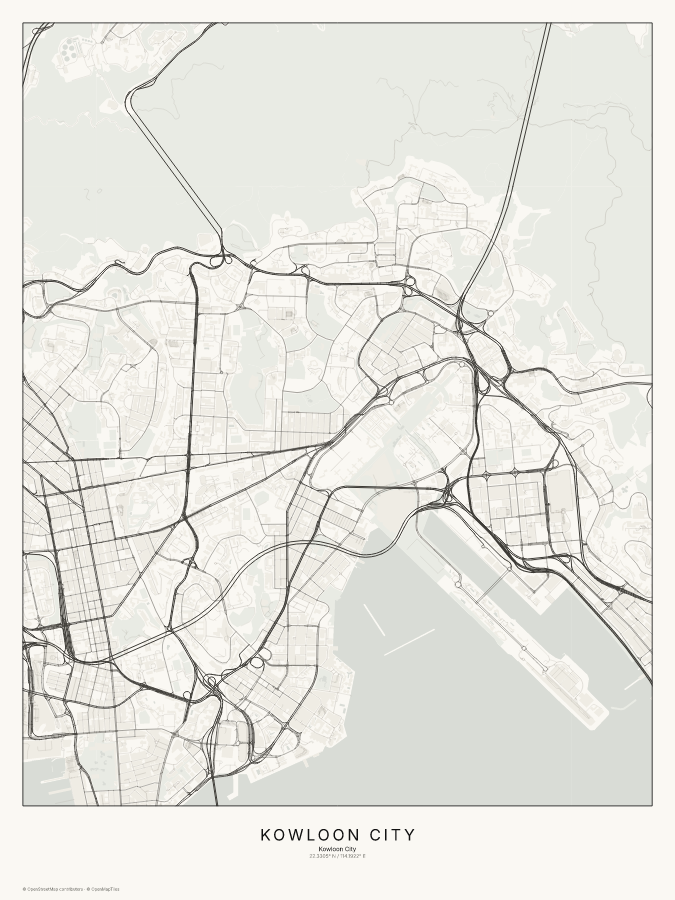 Kowloon City map poster, classic style