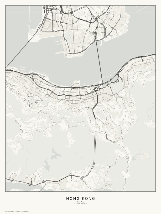 Hong Kong map poster, classic style