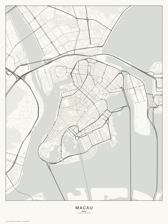 Macau map poster, classic style