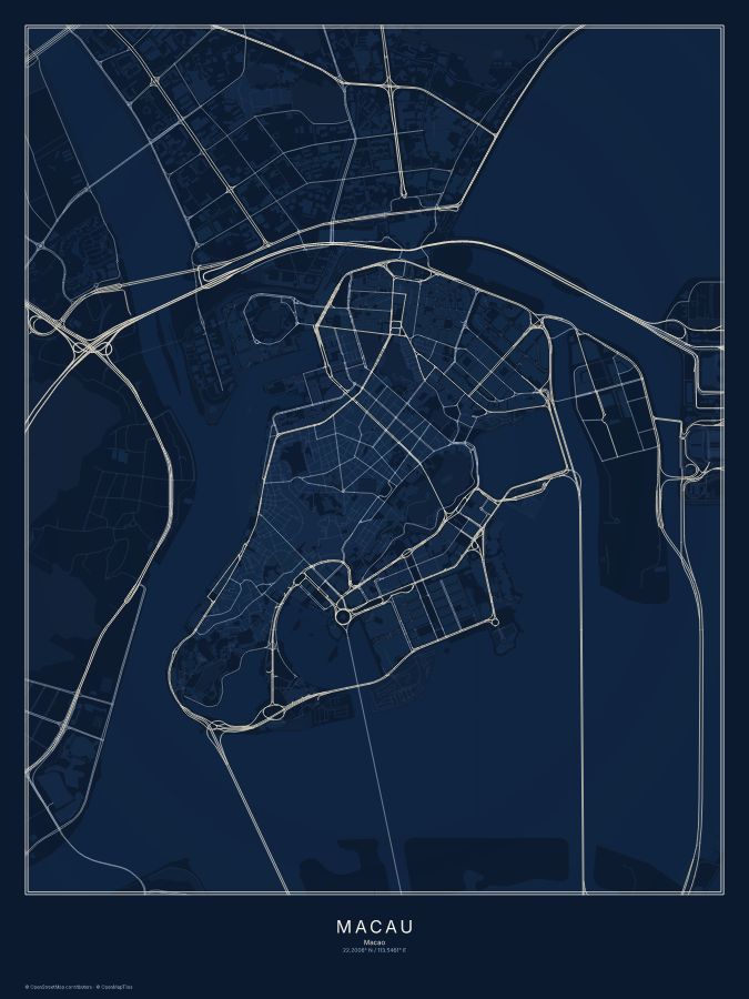 Macau map poster, midnight style