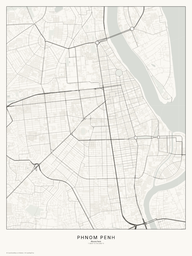 Phnom Penh map poster, classic style