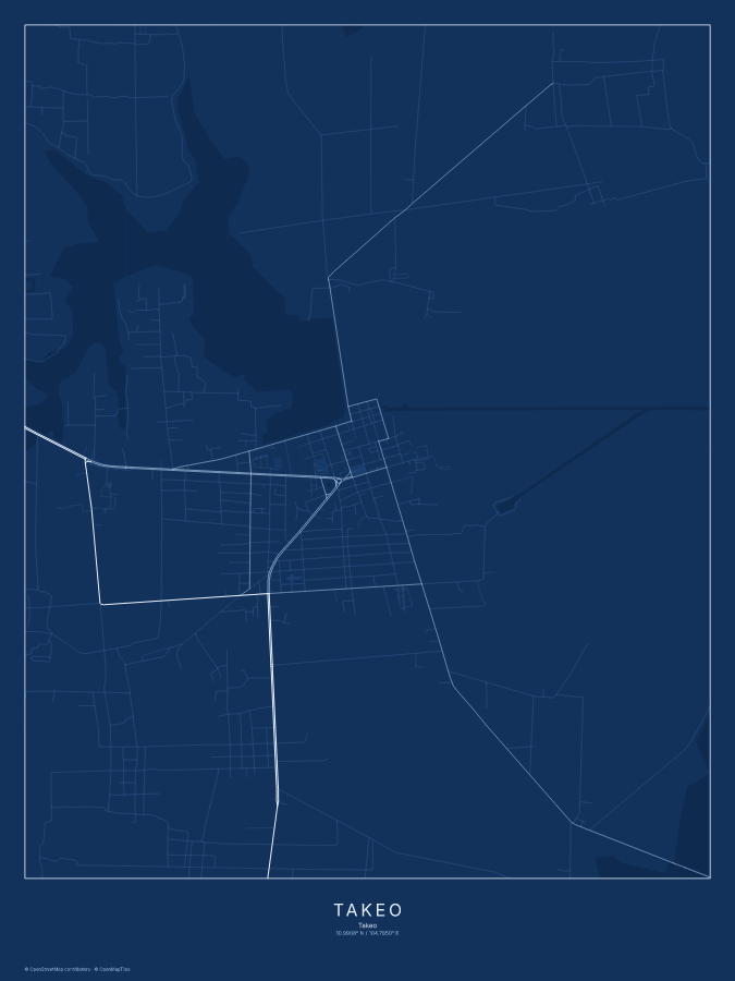 Takeo map poster, blueprint style