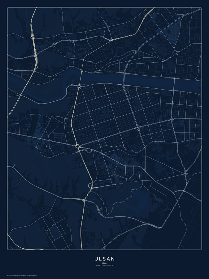 Ulsan map poster, midnight style