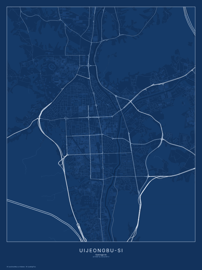 Uijeongbu-si map poster, blueprint style