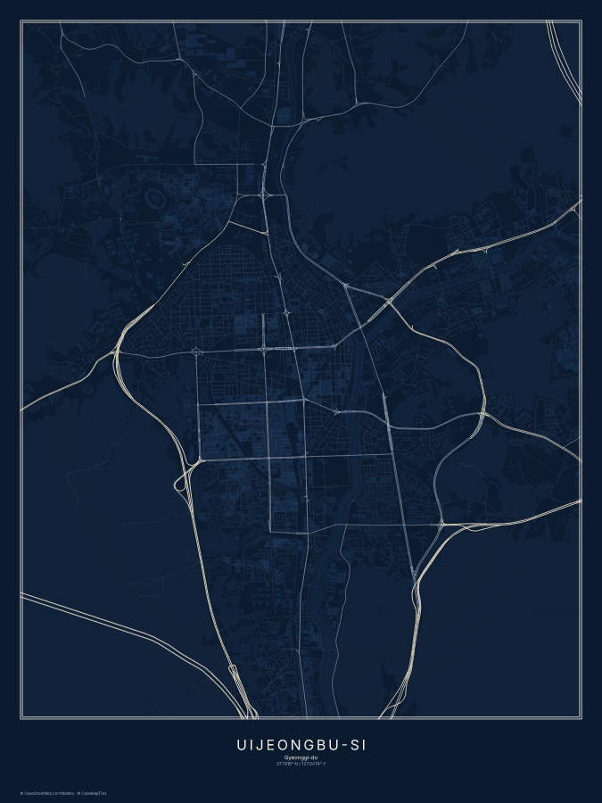 Uijeongbu-si map poster, midnight style