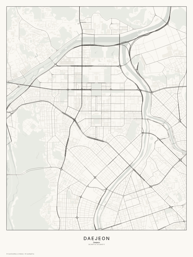 Daejeon map poster, classic style