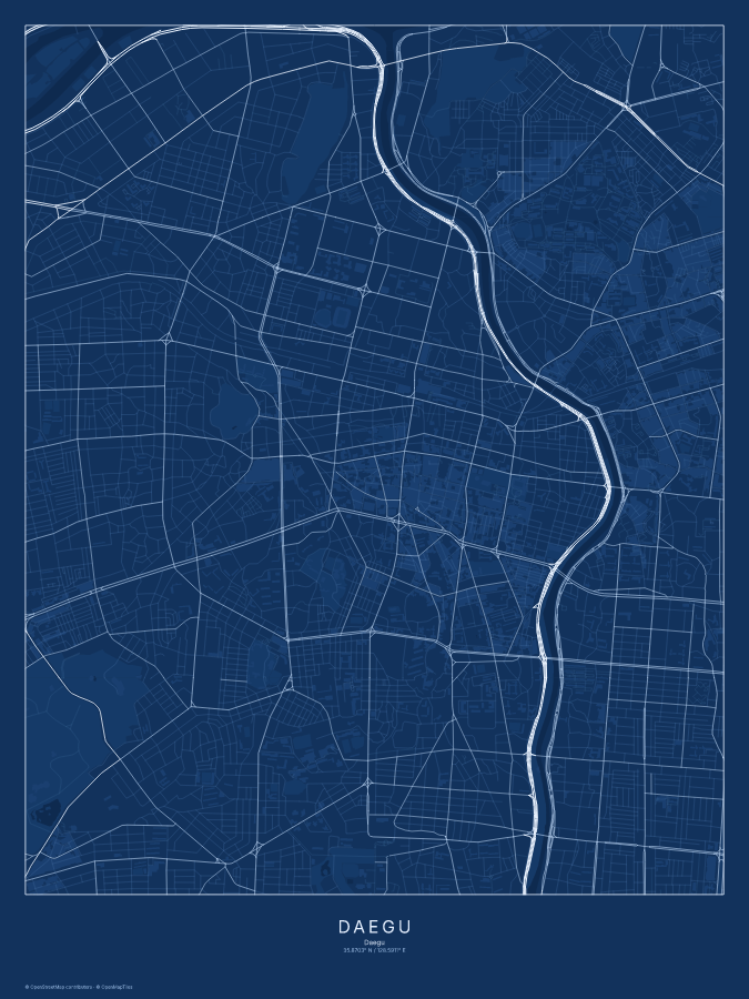 Daegu map poster, blueprint style