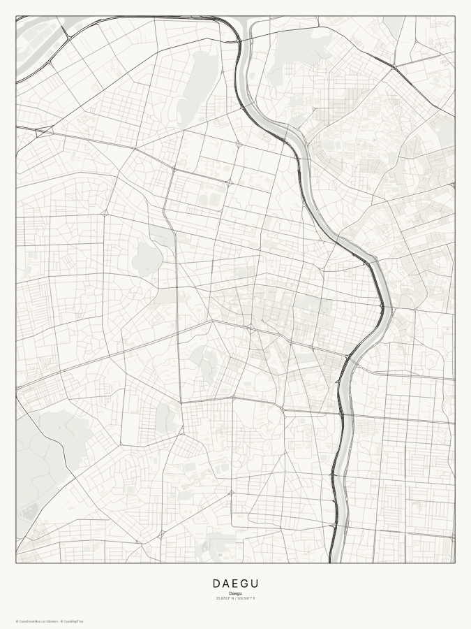 Daegu map poster, classic style