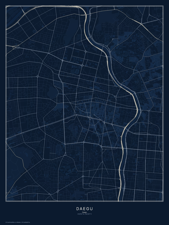 Daegu map poster, midnight style