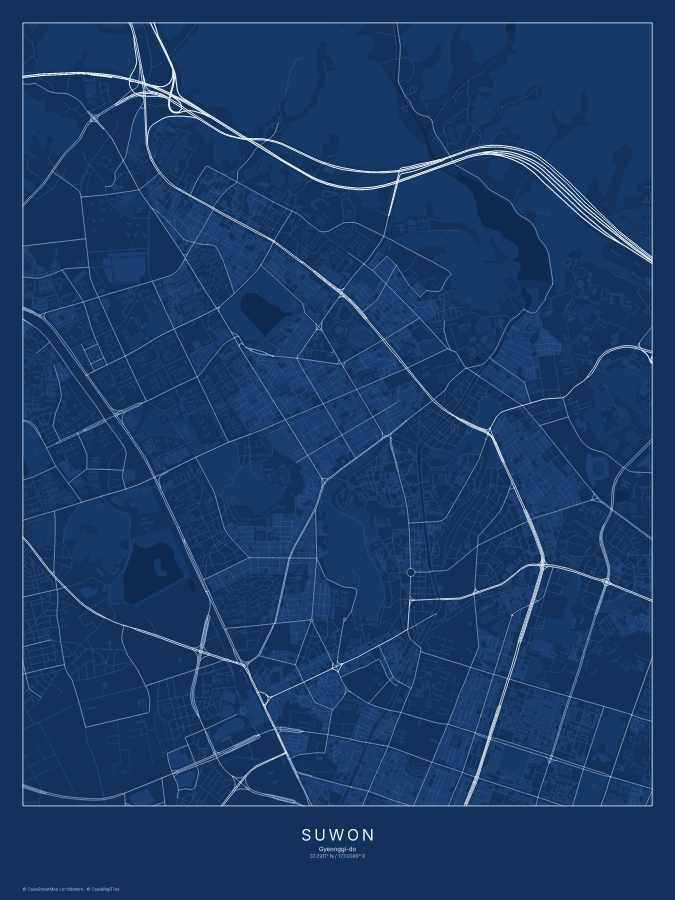 Suwon map poster, blueprint style