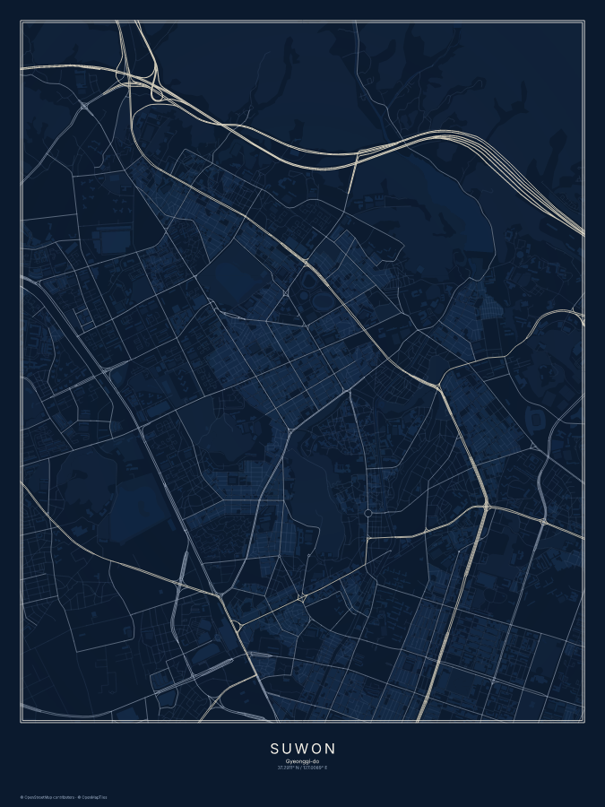 Suwon map poster, midnight style