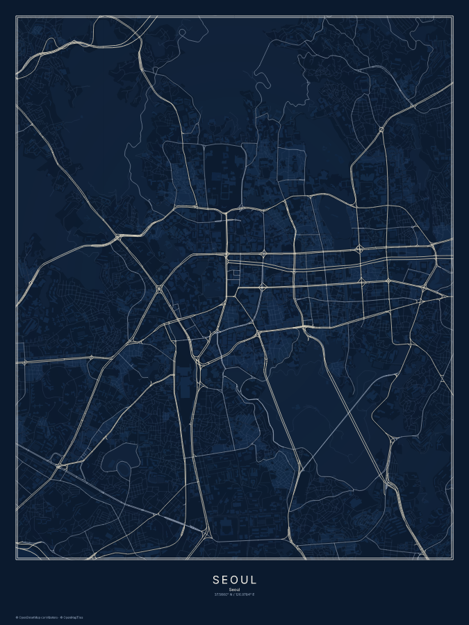 Seoul map poster, midnight style