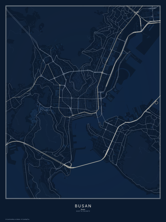 Busan map poster, midnight style