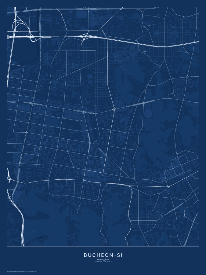Bucheon-si map poster, blueprint style
