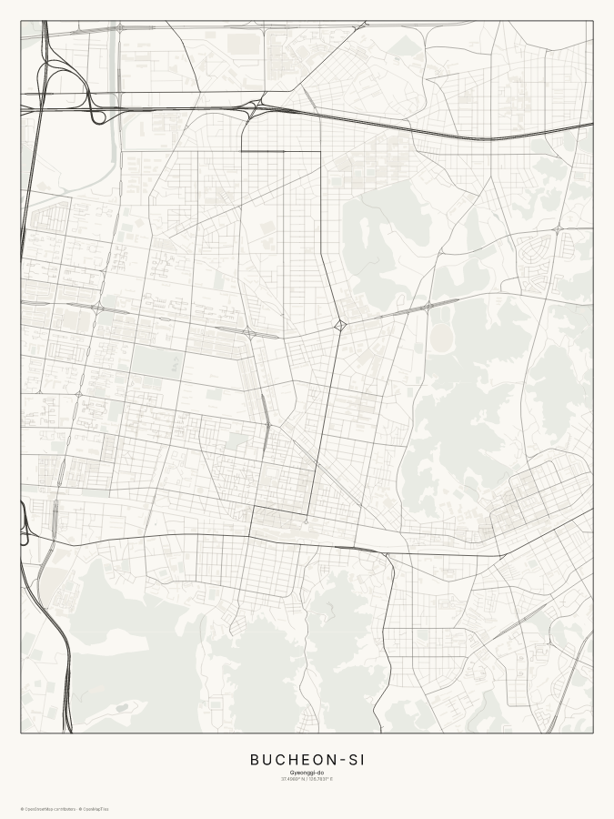 Bucheon-si map poster, classic style