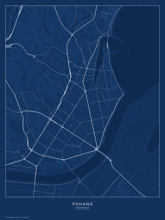 Pohang map poster, blueprint style