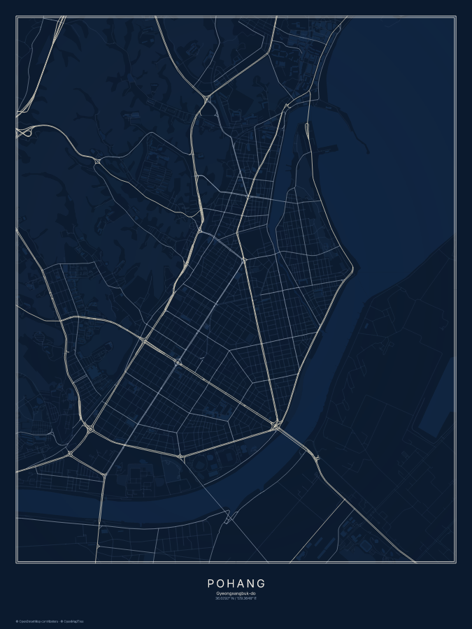 Pohang map poster, midnight style