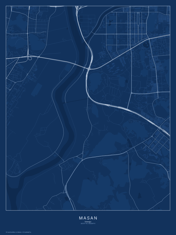Masan map poster, blueprint style