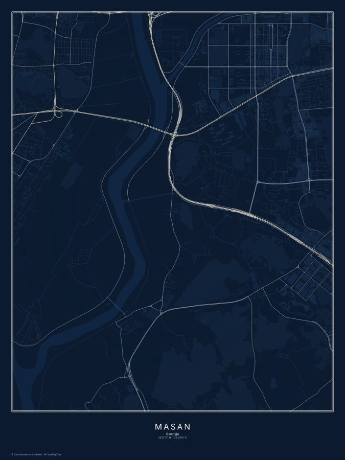 Masan map poster, midnight style