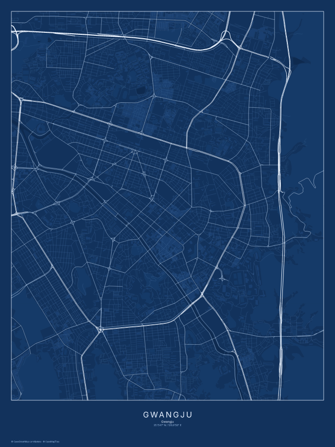 Gwangju map poster, blueprint style