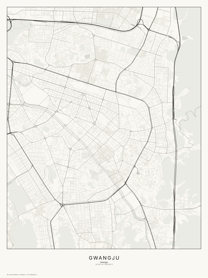 Gwangju map poster, classic style