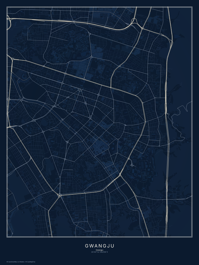 Gwangju map poster, midnight style