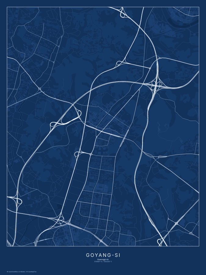 Goyang-si map poster, blueprint style