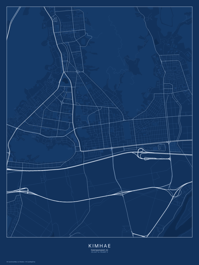 Kimhae map poster, blueprint style