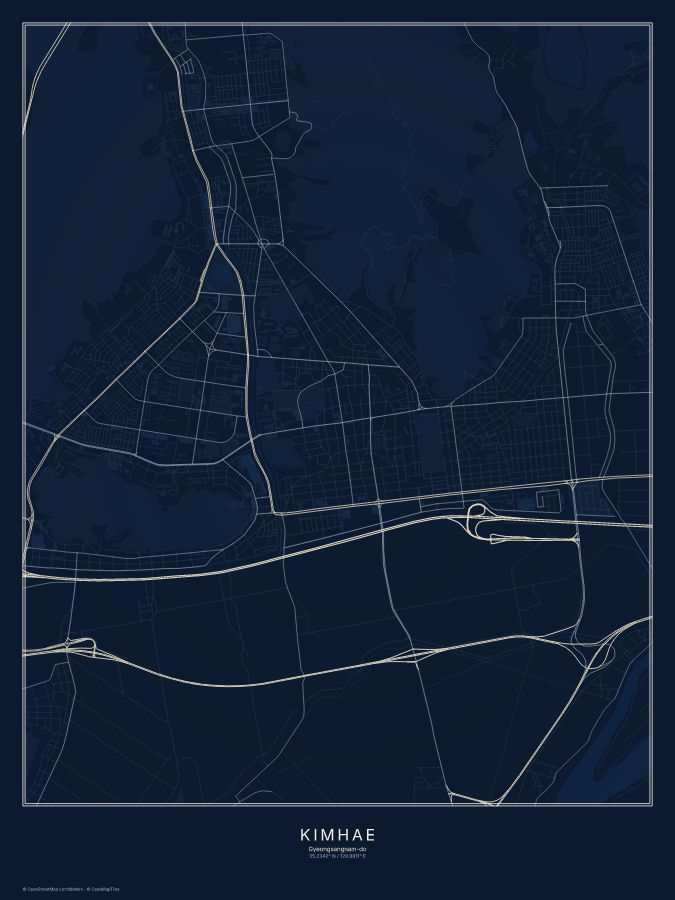Kimhae map poster, midnight style