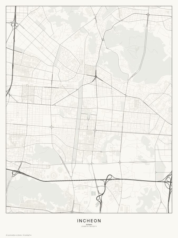 Incheon map poster, classic style