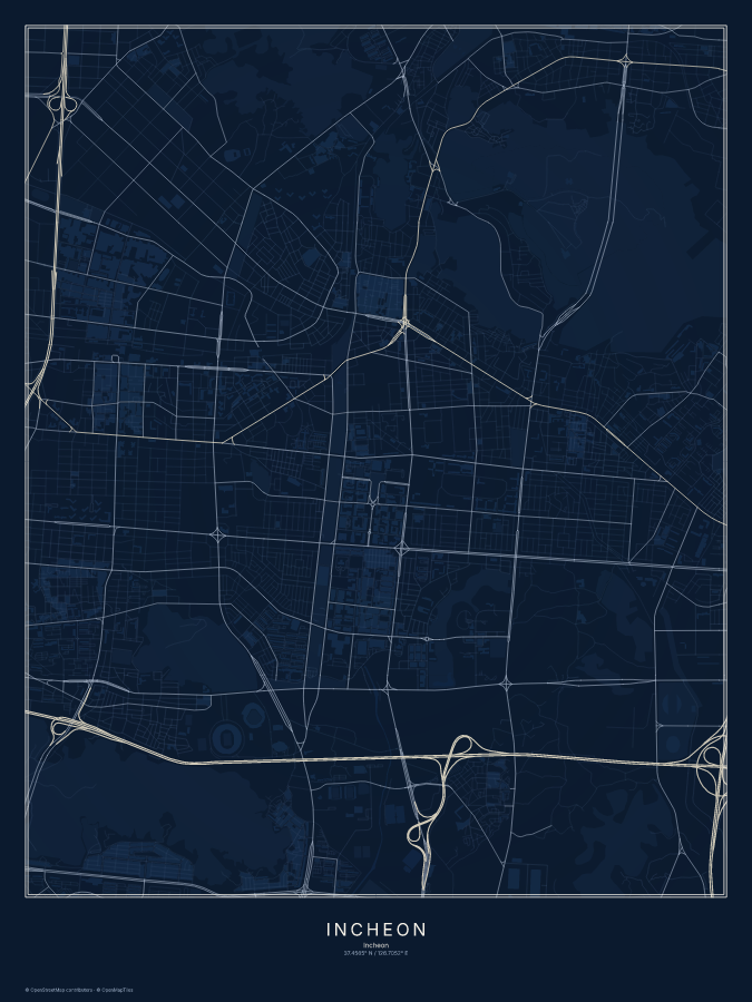 Incheon map poster, midnight style