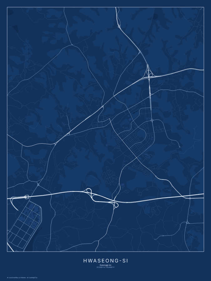 Hwaseong-si map poster, blueprint style