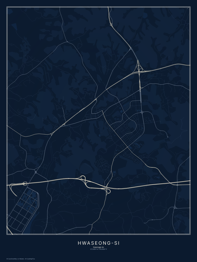 Hwaseong-si map poster, midnight style