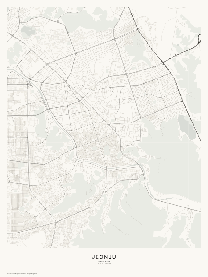 Jeonju map poster, classic style